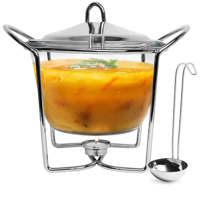 Galashield 4 Quart Soup Warmer | Soup Tureen for Parties Buffet, Stainless Steel Soup Chafer with Glass Serving Dish and Ladle - Image 2